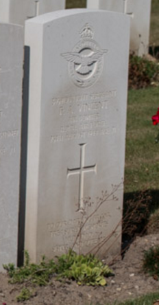 A view towards a Grave marker 8.K.8-10 of Vincent Frank Arthur at the Rheinberg War Cemetery in Germany 